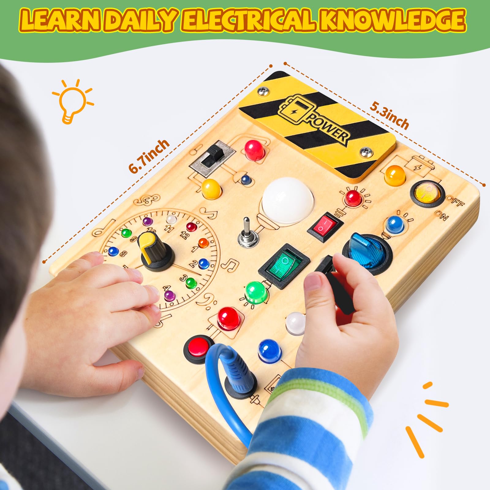 Iabedi Busy Board, Montessori Toy for 1-3 Years Old, Wooden Toddler Sensory Travel Toy, Ideal Gift for 1+ Year Old Boys (Busy Board Plus V2), Medium, Yellow - Medaid International
