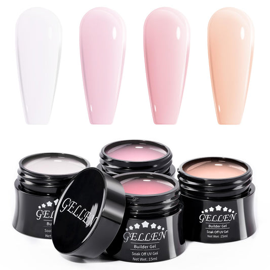 Gellen Professional Extension Poly Gel Soak Off UV Builder Gel Set Acrylic Nail Kit, DIY Home Gel Manicure (15ml, 4 Colors), Peach Clear Pink Lavender - Medaid International
