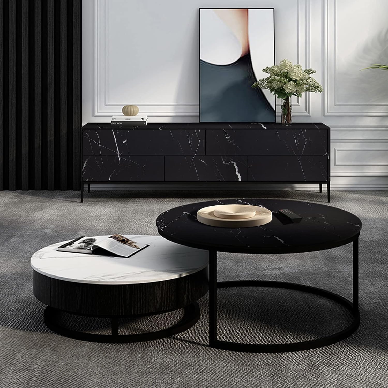 practicalWs 17.71" x 78.7" Marble Contact Paper Black/White Peel and Stick Wallpaper Thicken Self Adhesive Black Wallpaper for Countertops Cabinets Decorative Easy to Remove Upgrade - Medaid International