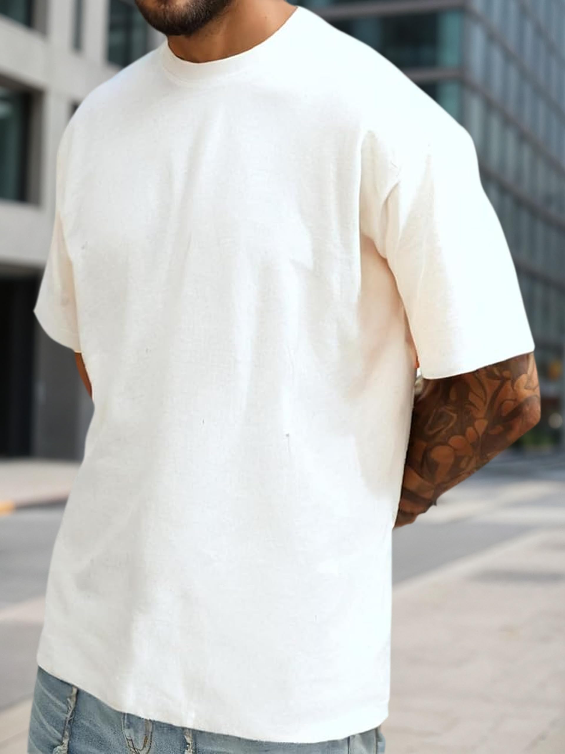 Men's Suede T-Shirt Crew Neck Short Sleeve Casual Breathable Summer Top White - Medaid International