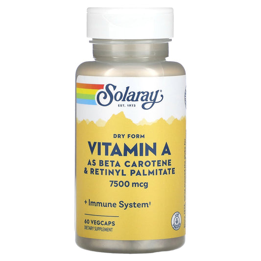 Solaray, Dry Form Vitamin A, 7,500 mcg, 60 VegCaps - Medaid International