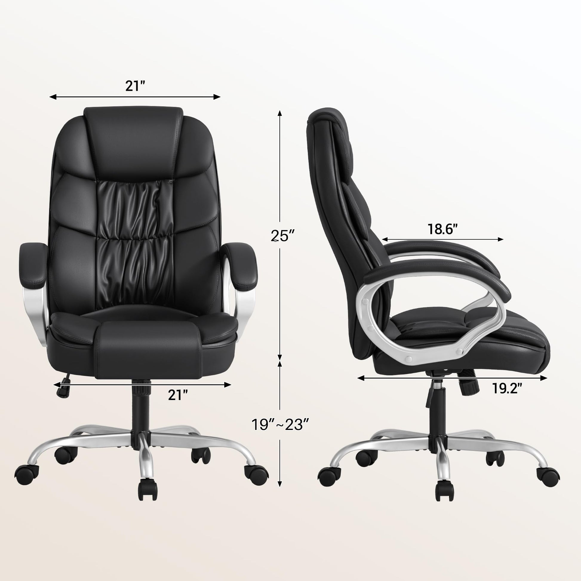 Homall Office Chair High Back Computer Desk Chair, PU Leather Adjustable Height Modern Executive Swivel Task Chair with Padded Armrests and Lumbar Support (Black) - Medaid International