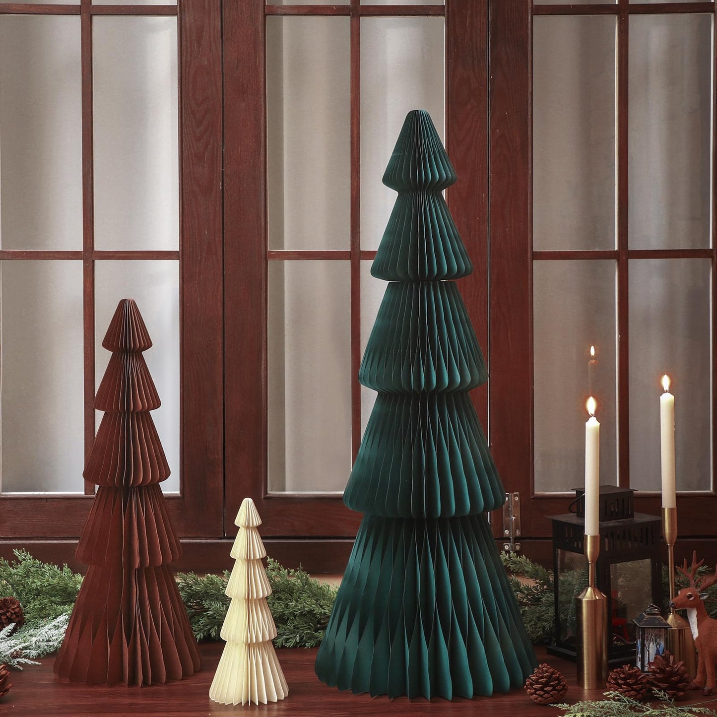 Fullhawl 3ft 2ft 1ft Large Christmas Paper Trees Honeycomb Christmas Trees 3D Green Honeycomb Xmas Paper Table Ornament Folding Tree with Magnet for Xmas Decoration Party - Medaid International