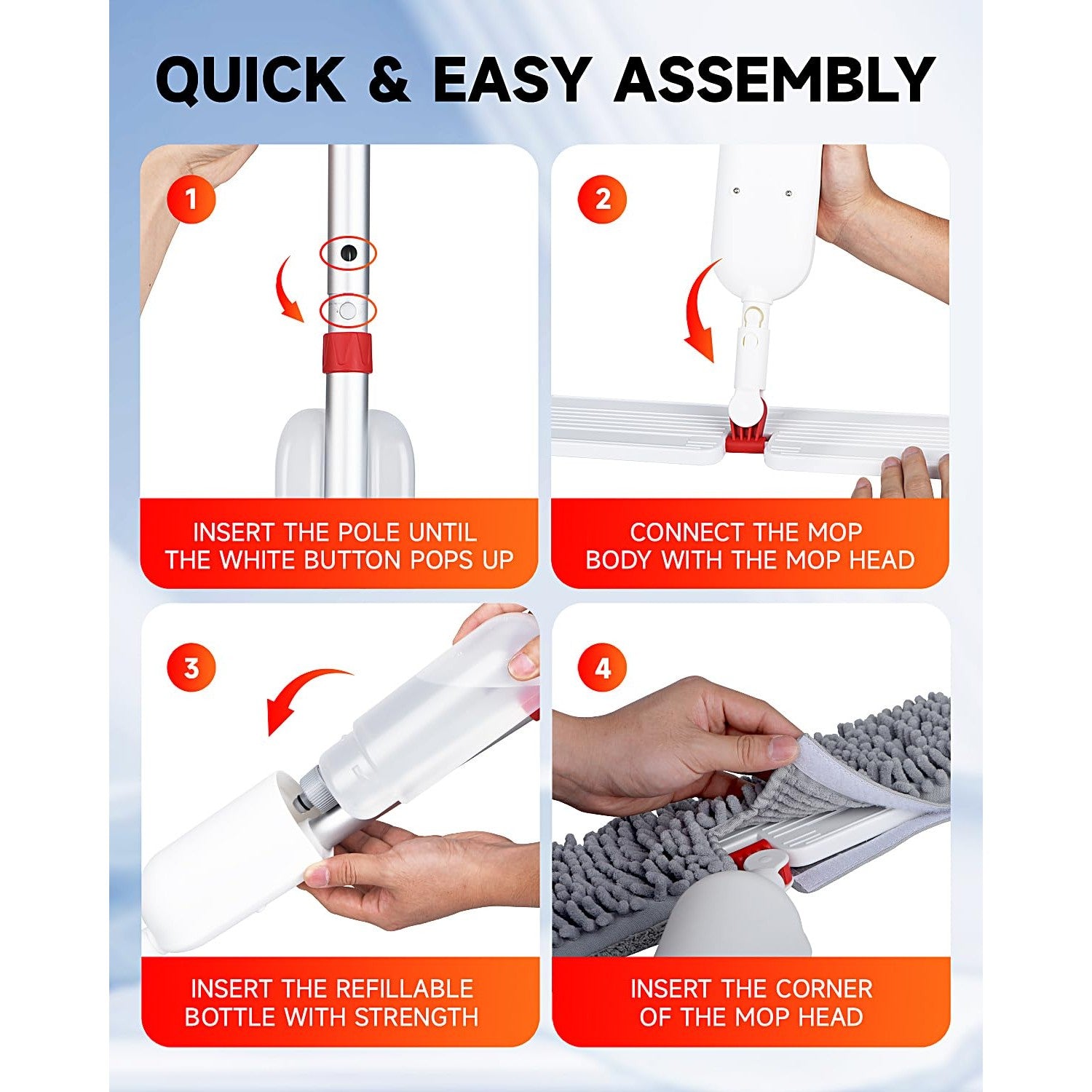 Mop for Floor Cleaning - 2-in-1 Double-Sided Microfiber Spray Mop with Flip Design, 3 Reusable Pads, for Laminate, Ceramic, Tile, Vinyl - Home & Commercial Use - Medaid International