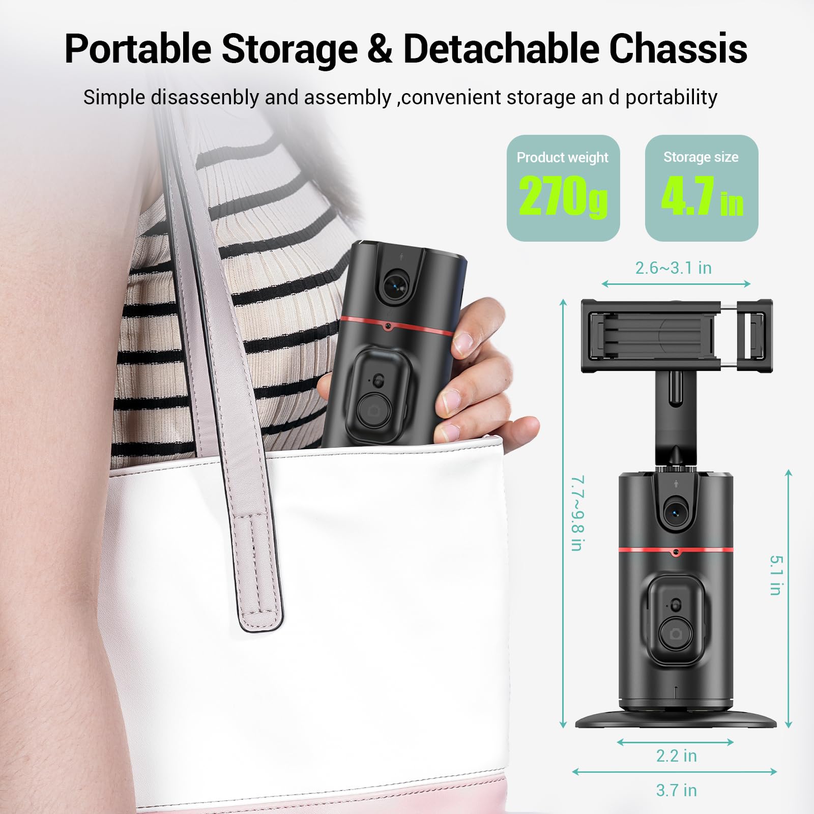 Auto Face Tracking Tripod 360° Rotating Auto Tracking Phone Holder, No App, Phone Camera Stand with Remote and Gesture Control, Smart Shooting Stand for Vlog/TIK Tok Live Video Recording - Medaid International