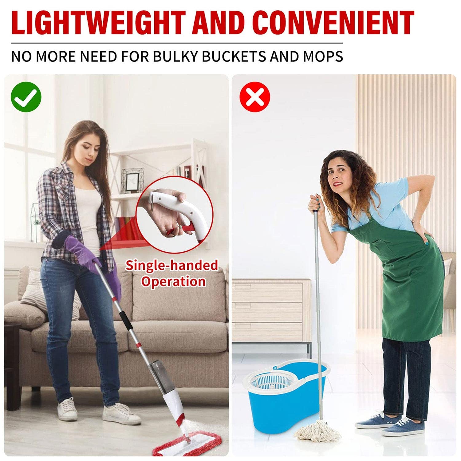 Spray Mops for Floor Cleaning, Microfiber Spray Cleaning Mop Kit with 3 Reusable Washable Pads 700ML Refillable Bottle and Scrubber Flat Mop with 360 Degree Swivel Head for Hardwood Laminate - Medaid International