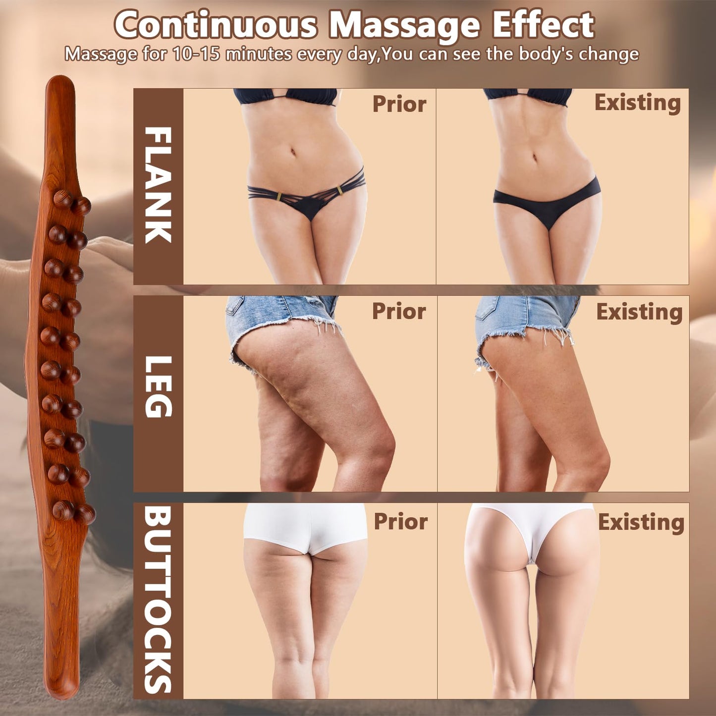 Guasha Wood Stick Massage Tool,20 Beads Wood Massage Roller Stick,Lymphatic Drainage Massager for Body Shaping,Gua Sha Tools for Back Leg - Medaid International