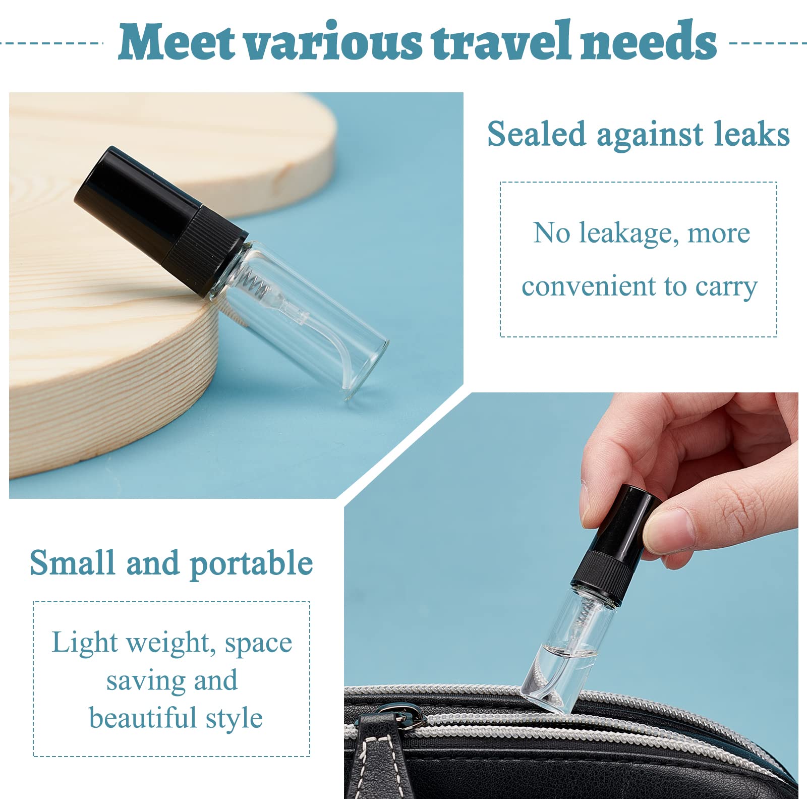 BENECREAT 40PCS 3ml Mini Fine Mist Glass Spray Bottle Clear Glass Travel Empty Atomiser Black Cap with 2PCS Funnel and 4PCS 2ml Pipettes for Perfume, Cosmetic - Medaid International