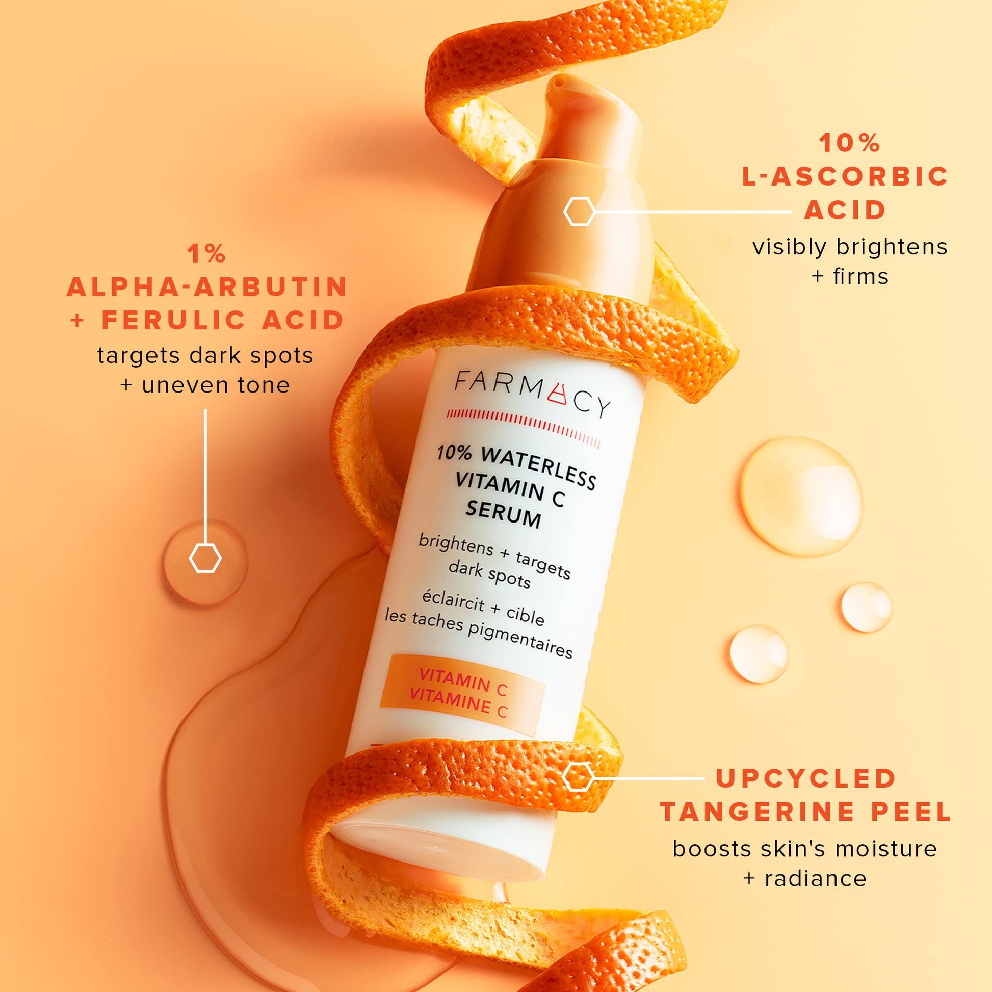 Farmacy 10% Vitamin C Serum for Face - Brightening Vitamin C Face Serum to Firm + Smooth Skin Texture - L Ascorbic Acid + Tangerine Peel Infused Skin Care to Hydrate and Even Skin Tone (30ml) - Medaid International