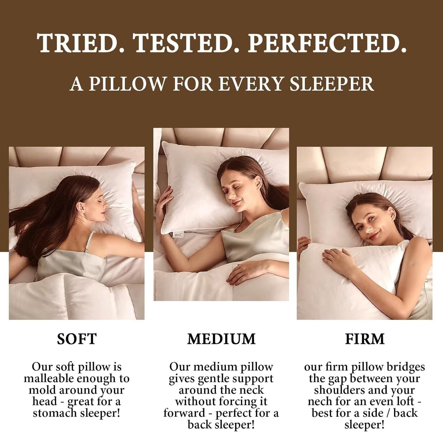 BHZ Goose Down Feather Pillows Queen Size - Hotel Collection Bed Pillows for Sleeping Soft Pillow for Side and Back Sleepers with 100% Cotton Fabric - Medaid International