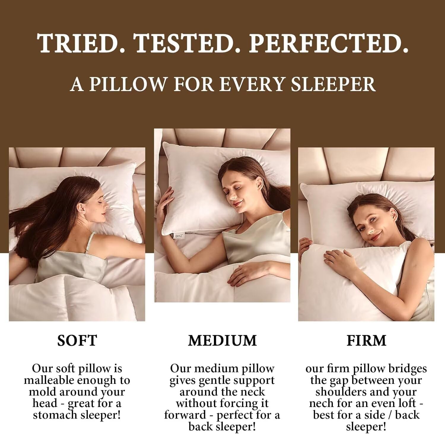 BHZ Goose Down Feather Pillows Queen Size - Hotel Collection Bed Pillows for Sleeping Soft Pillow for Side and Back Sleepers with 100% Cotton Fabric - Medaid International