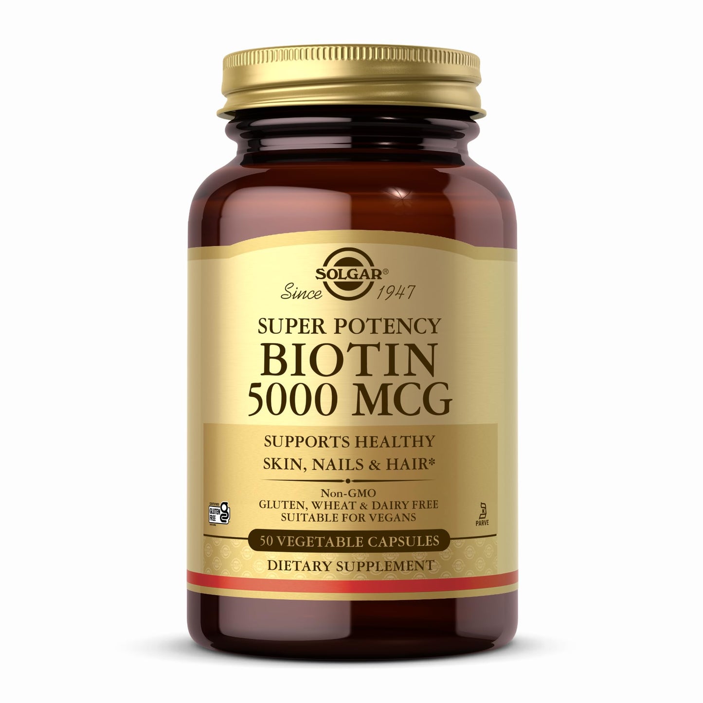 Solgar Biotin 5000 mcg - 50 Vegetable Capsules - Supports Healthy Skin, Nails & Hair - Non-GMO, Vegan, Gluten Free, Dairy Free, Kosher - 50 Servings - Medaid International