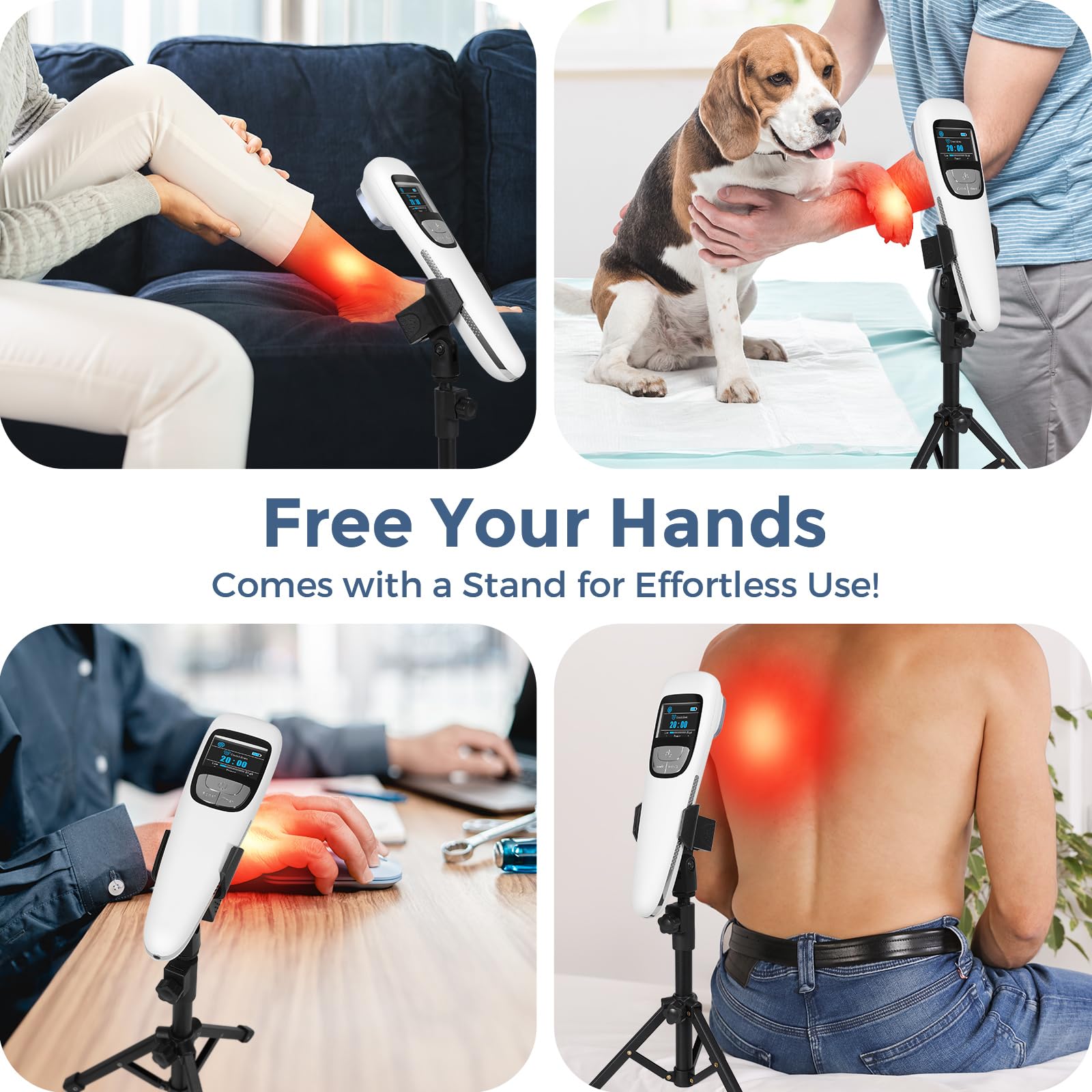 Red Light Therapy Device for Shoulder Back Knee Joint Muscle Pain Relief, 13pcs x 650nm + 3pcs x 808nm, 4 Power + 4 Timer, Handheld Cold Laser Therapy Device for Dogs Pet Horse - Medaid International