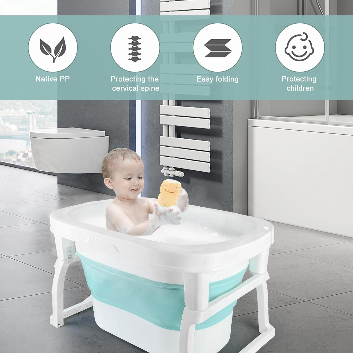 Foldable Baby Bath Tub with Bath Seat and Non-Slip Holder for Safety - Medaid International