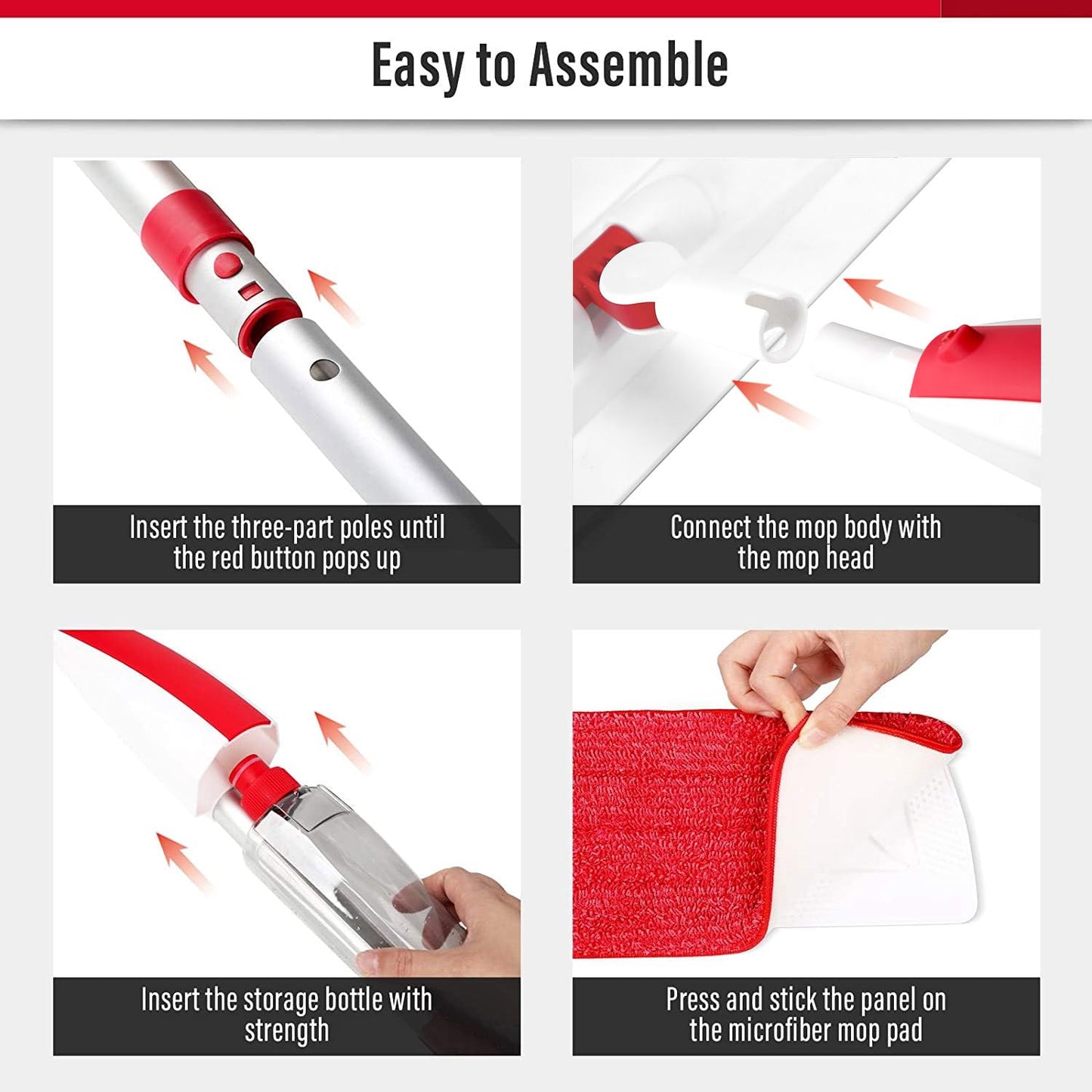 Spray Mops for Floor Cleaning Floor Mop with a Refillable Spray Bottle and 2 Washable Microfiber Pads Home or Commercial Use Dry Wet Flat Mop for Hardwood Laminate Wood (Red) - Medaid International