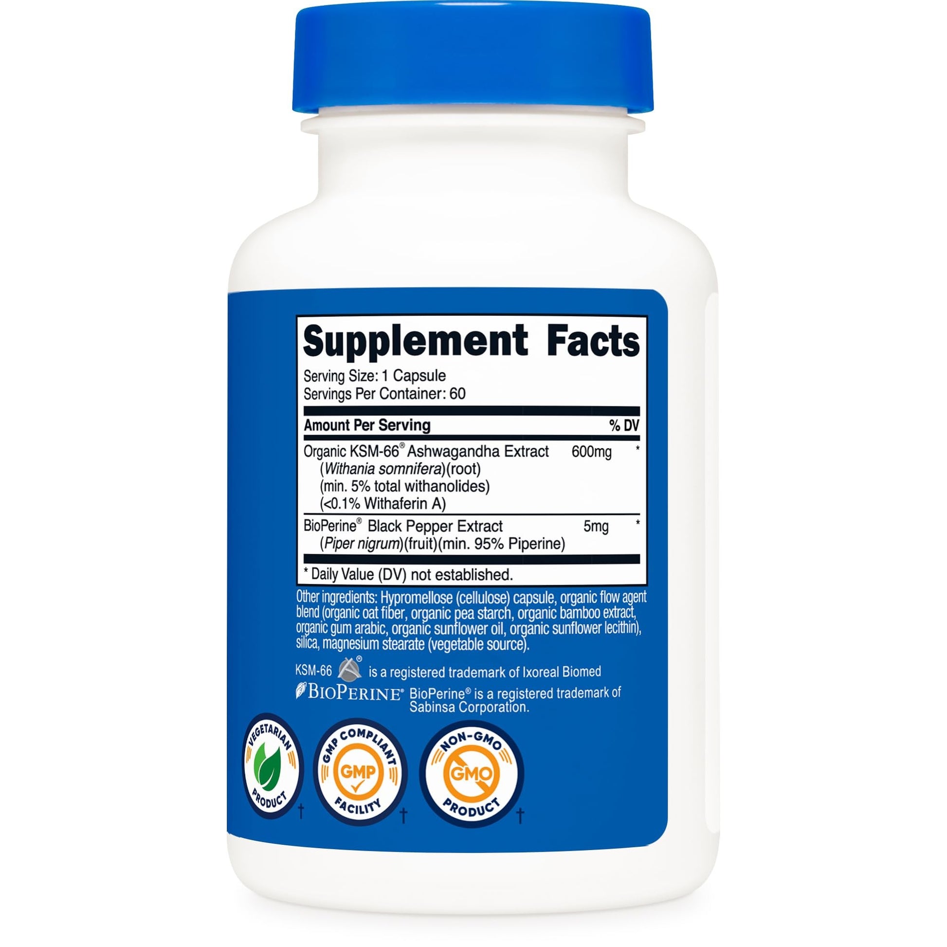Nutricost KSM-66 Ashwagandha Root Extract 600mg, 60 Veggie Caps - 5% Withanolides - with BioPerine - Full-Spectrum Root Extract - Medaid International