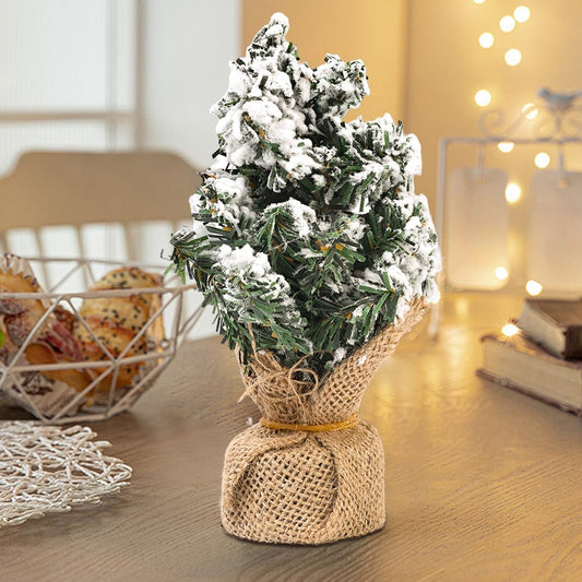 1 Piece Mini Spray Snow Christmas Tree Handmade Xmas Tree Ornament Plastic Artificial Pine Tree Festival Home Tabletop Decor 17.5 * 8 * 7cm - Medaid International