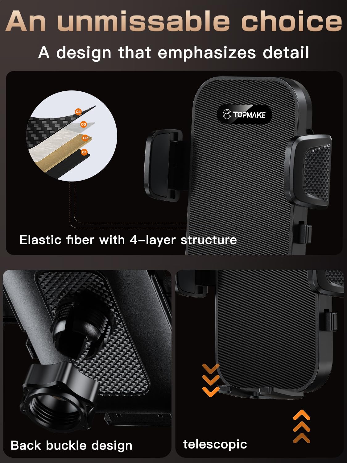Topmake Car Phone Holder Mount,【2025 Upgrade】 3-in-1 Cell Phone Holder for Car, Dashboard Windshield, Suction Cup Hands-Free Car Phone Stand, Automobile Cradles Universal,Black - Medaid International