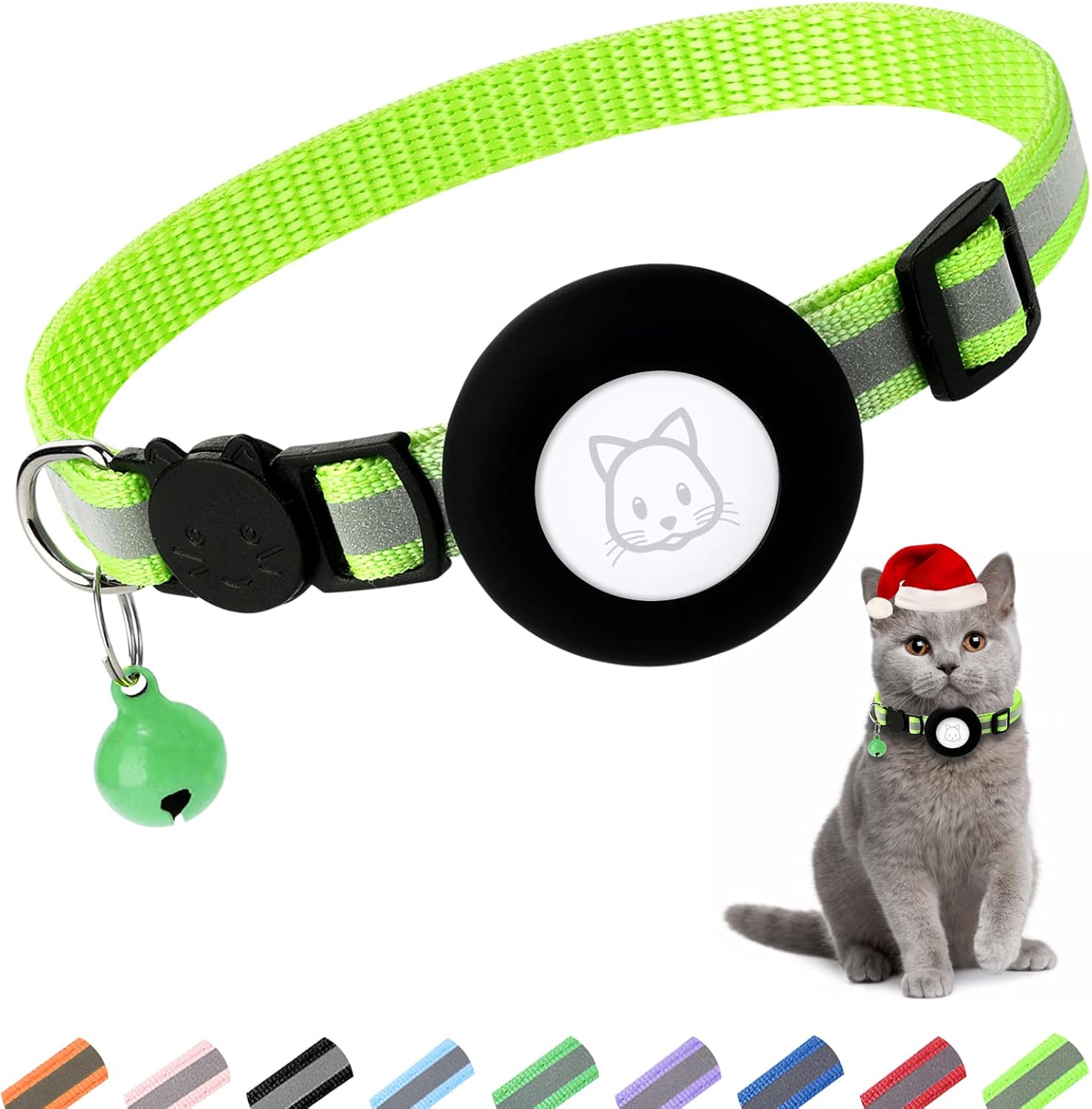 Airtag Cat Collar Breakaway [Airtag NOT included], Reflective Kitten Collar with Apple Air Tag Holder and Bell for Girl Boy Cats, 0.4 Inches in Width and Lightweight - Medaid