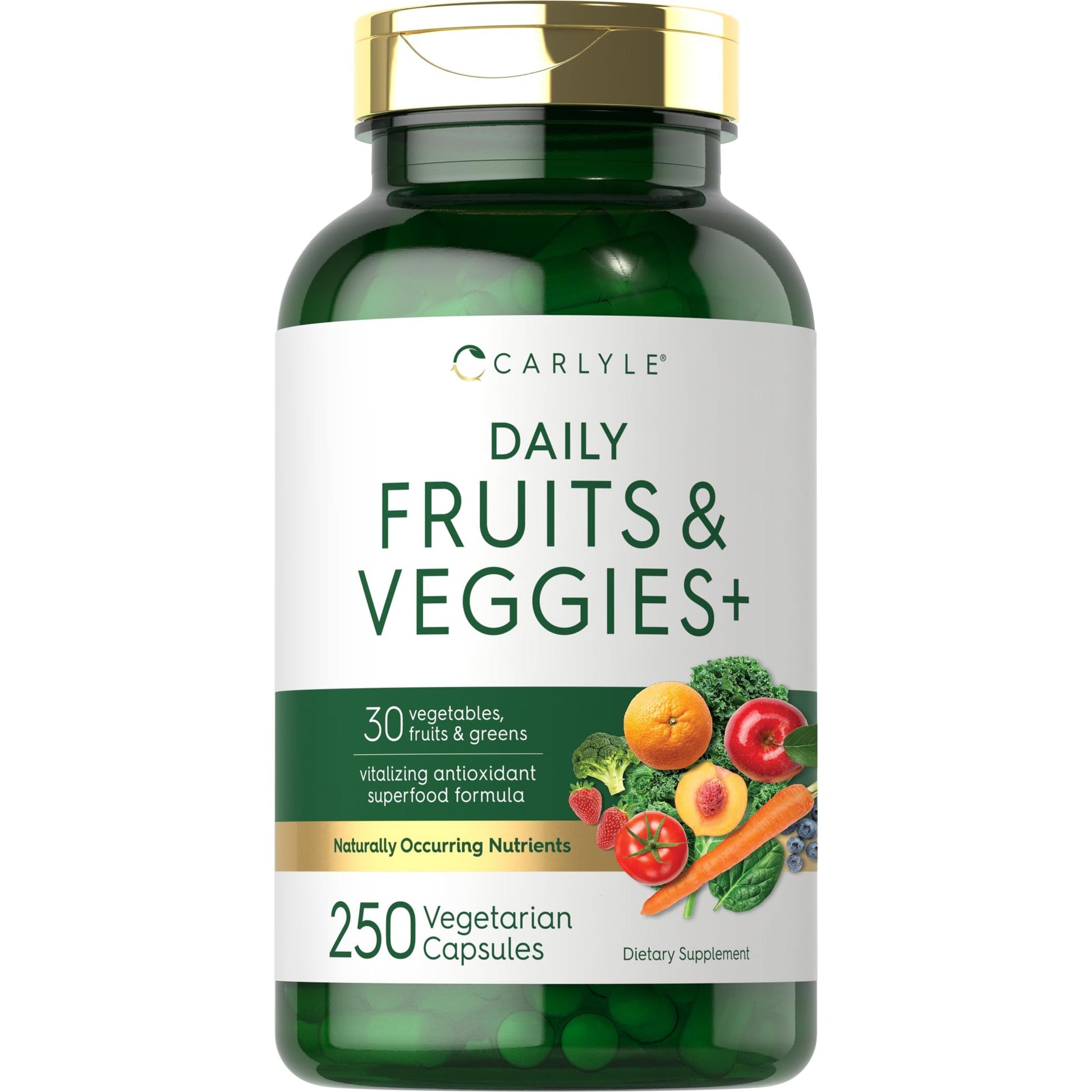 Carlyle Fruits and Veggies Supplement | 250 Capsules | Made with 30 Fruits and Vegetables | Vegetarian, Non-GMO, Gluten Free Superfood Formula - Medaid International