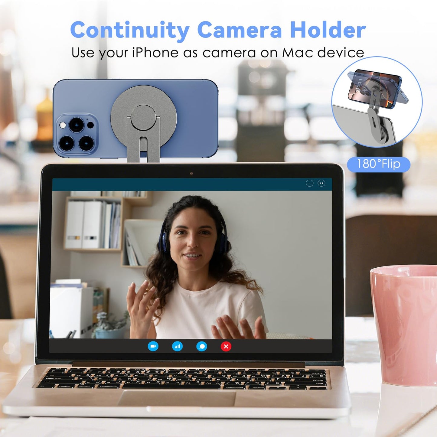 CloudValley Magnetic Laptop Phone Holder, 360° Rotating Mount Compatible with iPhone MagSafe and All Phones, MacBook, PC Monitor, Screen Stand for Tesla, Portable Accessory, Grey - Medaid International