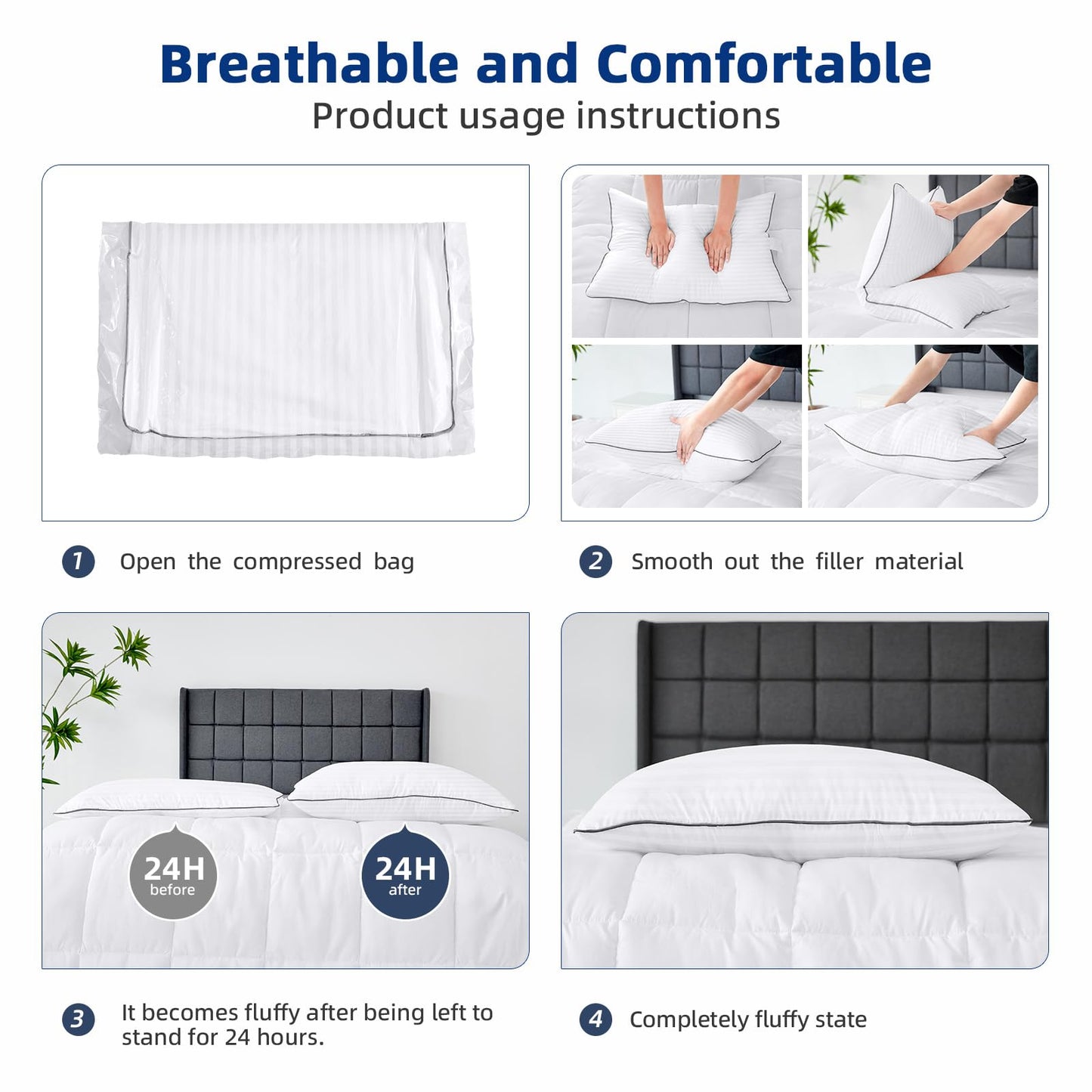 HYLEORY Bed Pillows Queen Size Set of 2 for Sleeping - Luxury Hotel Pillows, Soft & Supportive Down Alternative Microfiber Cooling Pillow for Night Sweats Back/Stomach/Side Sleepers, White - Medaid International