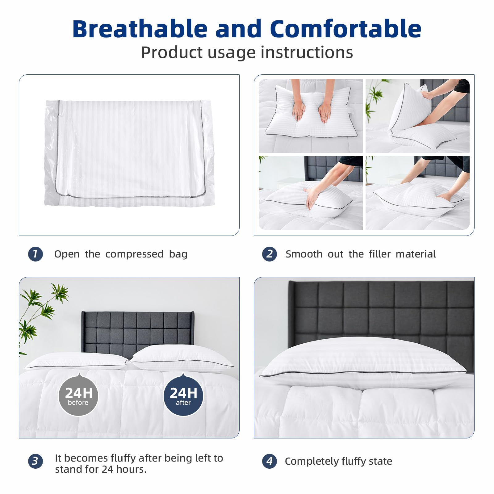 HYLEORY Bed Pillows Queen Size Set of 2 for Sleeping - Luxury Hotel Pillows, Soft & Supportive Down Alternative Microfiber Cooling Pillow for Night Sweats Back/Stomach/Side Sleepers, White - Medaid International