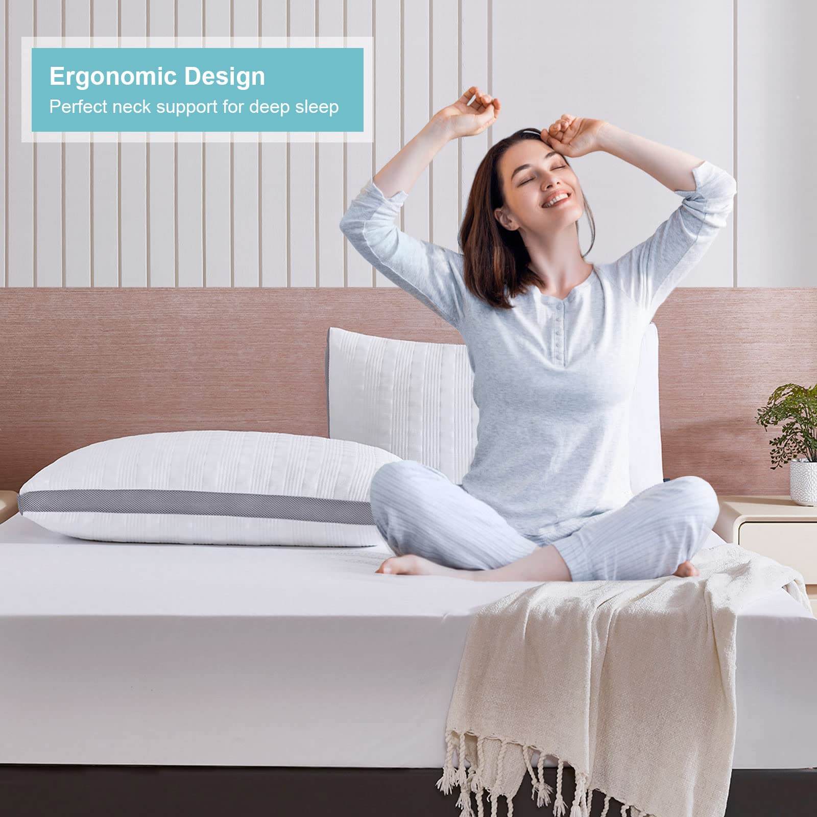 Meoflaw Cooling Pillows Queen Size Set of 2,Shredded Memory Foam Bed Pillows for Sleeping,Queen Pillows for Back & Side Sleepers,Adjustable Queen Size with Washable Cover - Medaid International