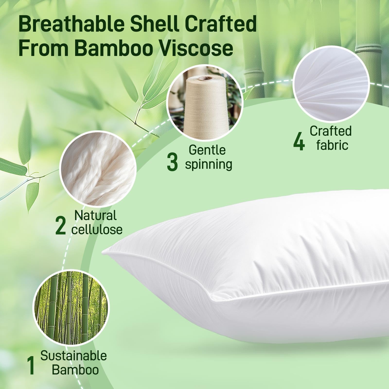 Hypoallergenic Bamboo Viscose Shell, Soft Queen/Standard Size Bed Pillow with Down Alternative Filling, Oeko-Tex Certified, Luxury Hotel Quality for Back, Stomach and Side Sleepers - Medaid International