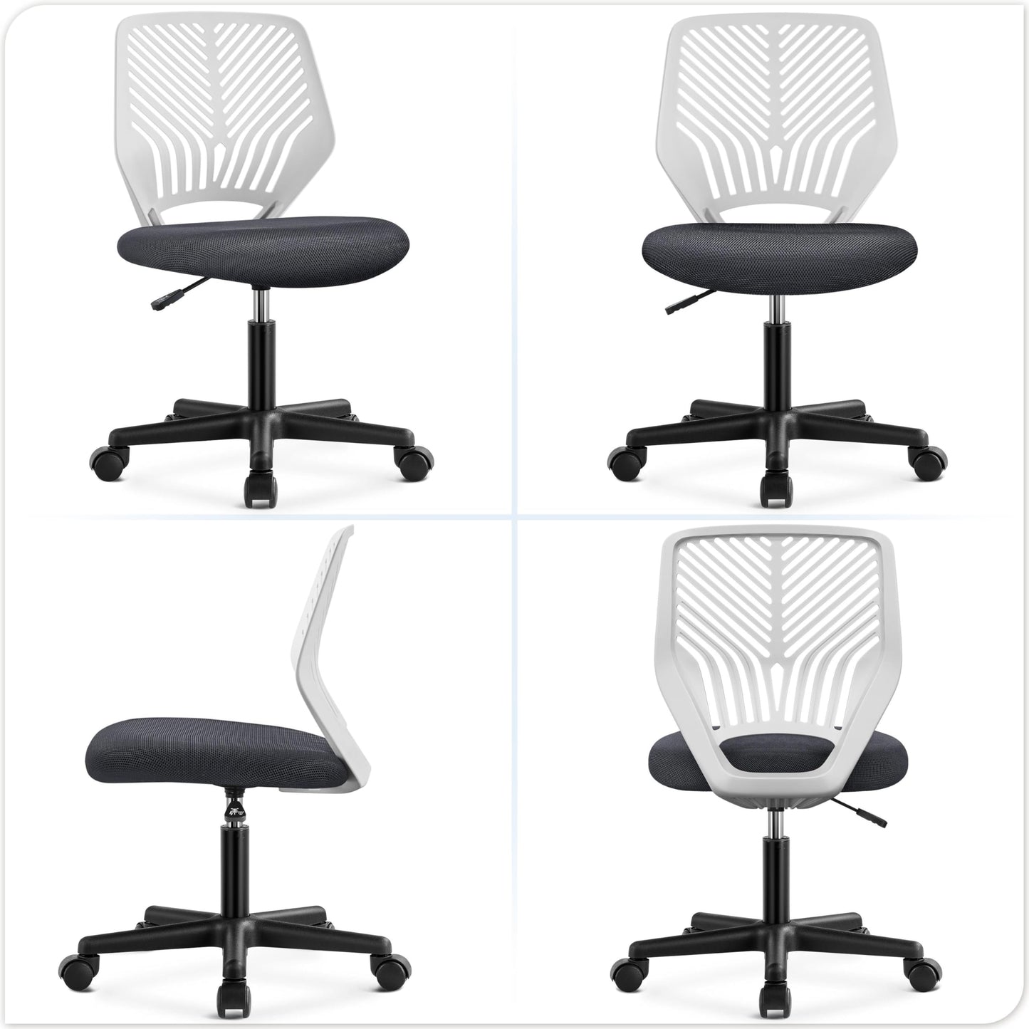 Yaheetech Students Cute Desk Chair Low-Back Armless Study Chair w/Lumbar Support Adjustable Swivel Chair in Home Bedroom School, Dark Gray - Medaid International