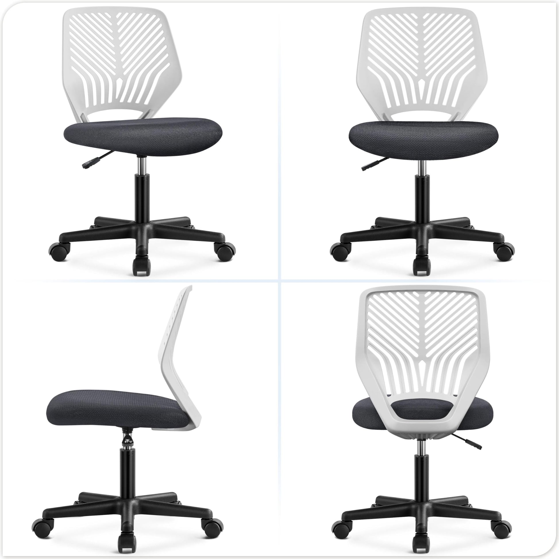 Yaheetech Students Cute Desk Chair Low-Back Armless Study Chair w/Lumbar Support Adjustable Swivel Chair in Home Bedroom School, Dark Gray - Medaid International