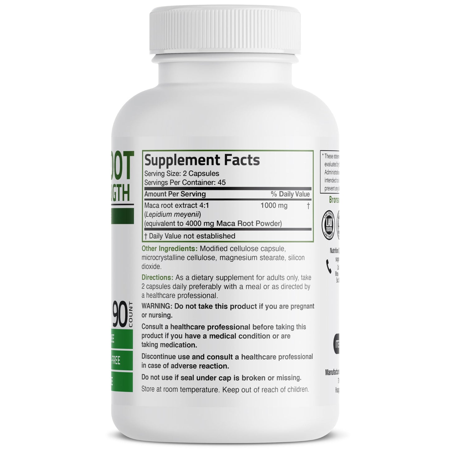 Bronson Maca Root Extra Lepidium Meyenii, Non-GMO, 90 Vegetarian Capsules - Medaid International