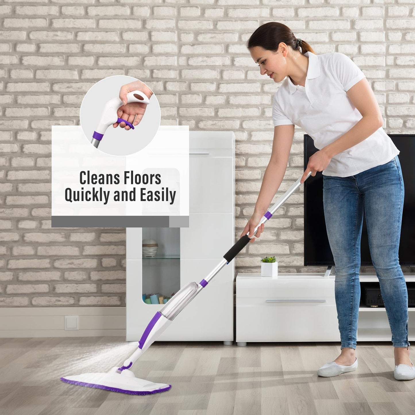 Spray Mops for Floor Cleaning Floor Mop with a Refillable Spray Bottle and 3 Washable Microfiber Pads Home or Commercial Use Dry Wet Flat Mop for Hardwood Laminate Wood (Purple) - Medaid International