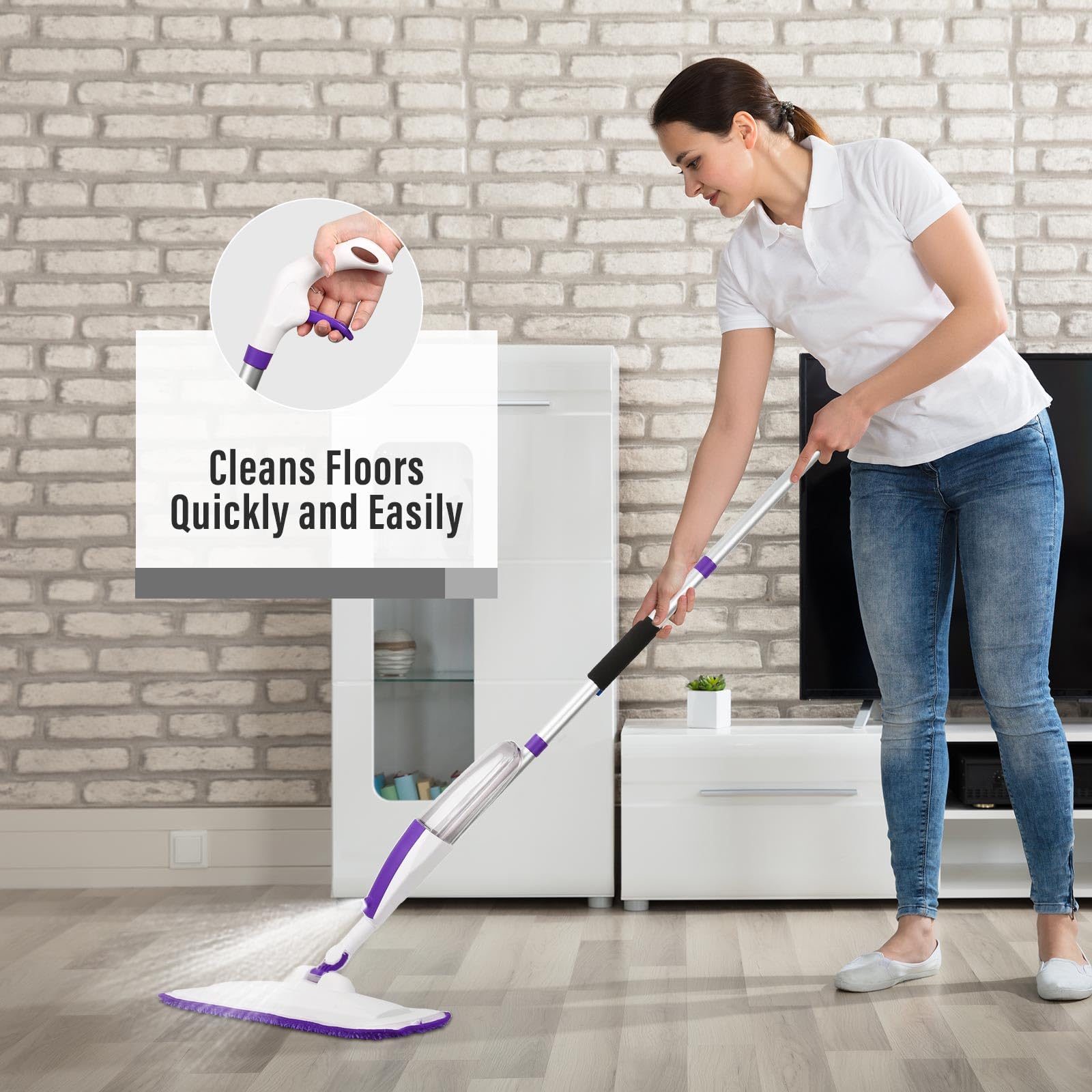 Spray Mops for Floor Cleaning Floor Mop with a Refillable Spray Bottle and 3 Washable Microfiber Pads Home or Commercial Use Dry Wet Flat Mop for Hardwood Laminate Wood (Purple) - Medaid International