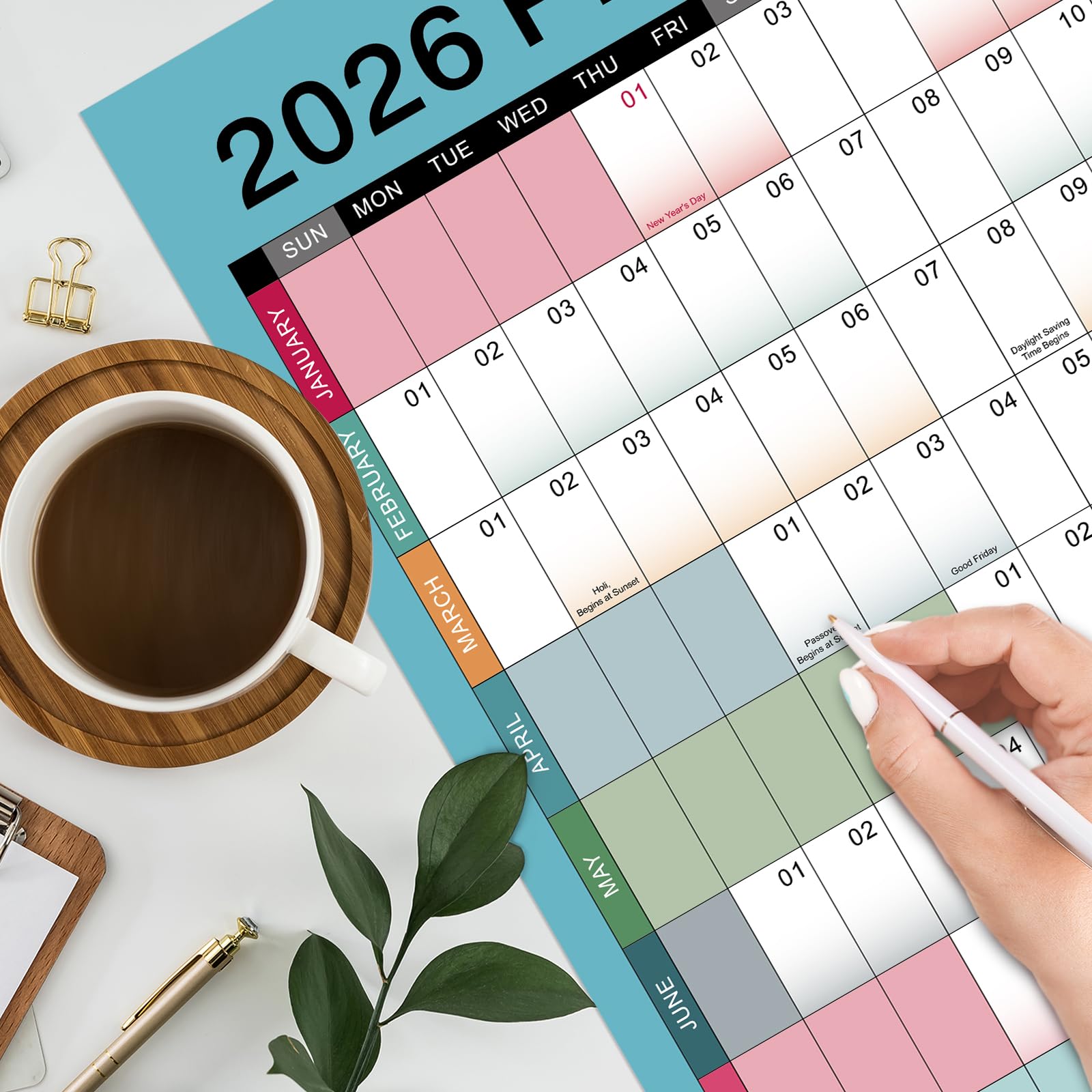 2026 Yearly Wall Calendar - 2026 Calendar, Yearly Wall Calendars 2026, Jan 2026 - Dec 2026, 23.1" x 34.6" (Open), 2026 Wall Calendar 12 Month, Julian Dates, Thick Paper, Round Stickers, Large Calendar - Medaid International