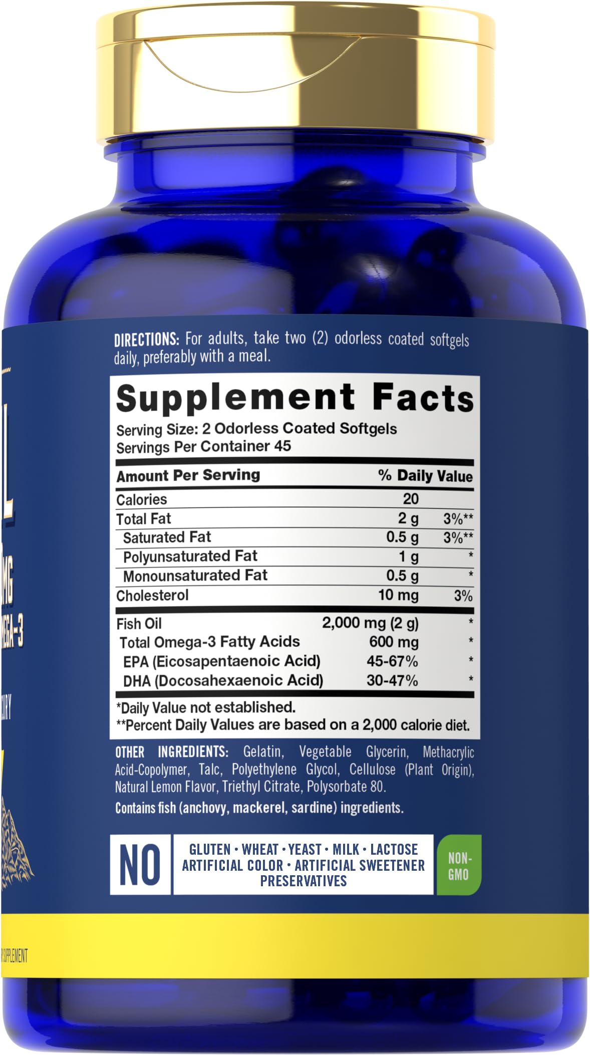 Carlyle Fish Oil 2000mg | 600mg Omega 3 Supplement for Men & Women | 90 Odorless Softgels | Lemon Flavored | Non-GMO and Gluten Free - Medaid International