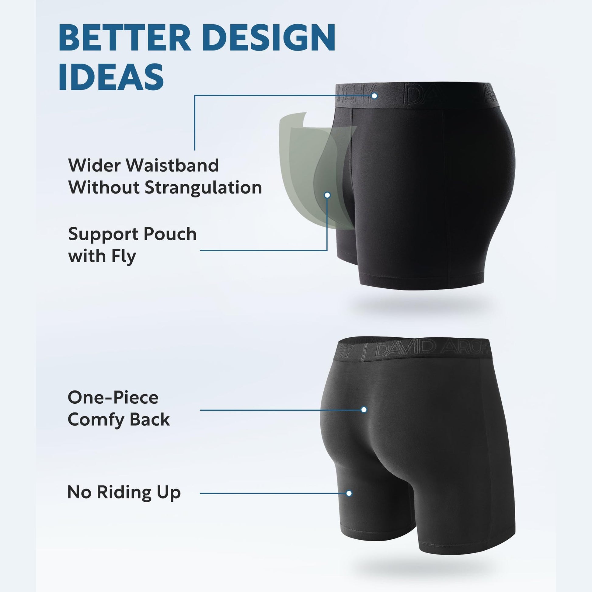 DAVID ARCHY Men's Boxer Briefs, Soft and Breathable Underwear with Moisture-Wicking Fly Underwear for Men 4 Pack (M, Black - 5.5" in 4 Pack) - Medaid International