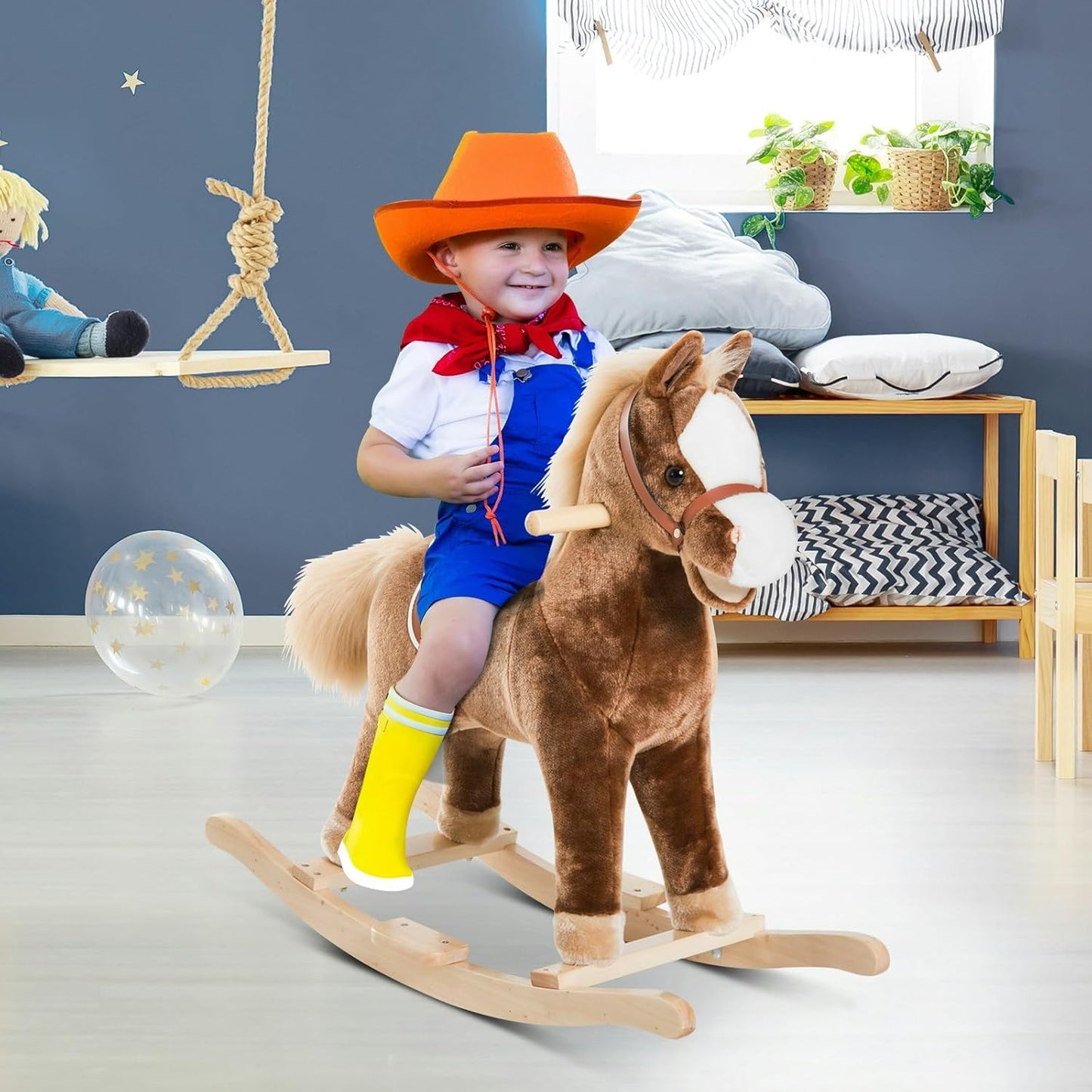 Children’s Wooden Rocking Horse with Wheels (Small) - Classic Handcrafted Ride-On Toy for Toddlers - Medaid International