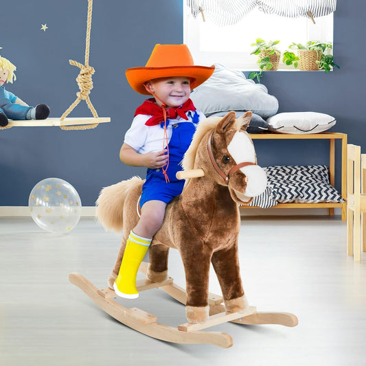 Children’s Wooden Rocking Horse with Wheels (Small) - Classic Handcrafted Ride-On Toy for Toddlers - Medaid International