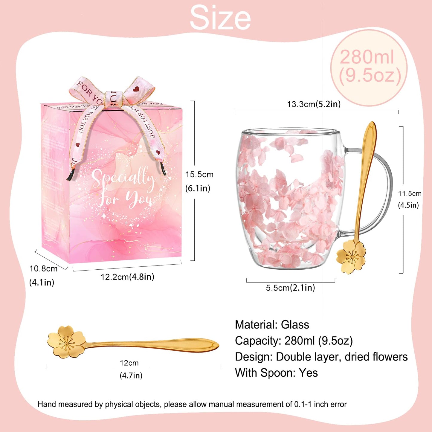 Gifts for Women Dried Flowers Double Wall Glass Coffee Mugs Cute Glass Tea Cups with Handles Autumn Mug Christmas Birthday Gifts for Best Friend Teacher Mum Gift New Home Gift Ideas Home Decor - Medaid International