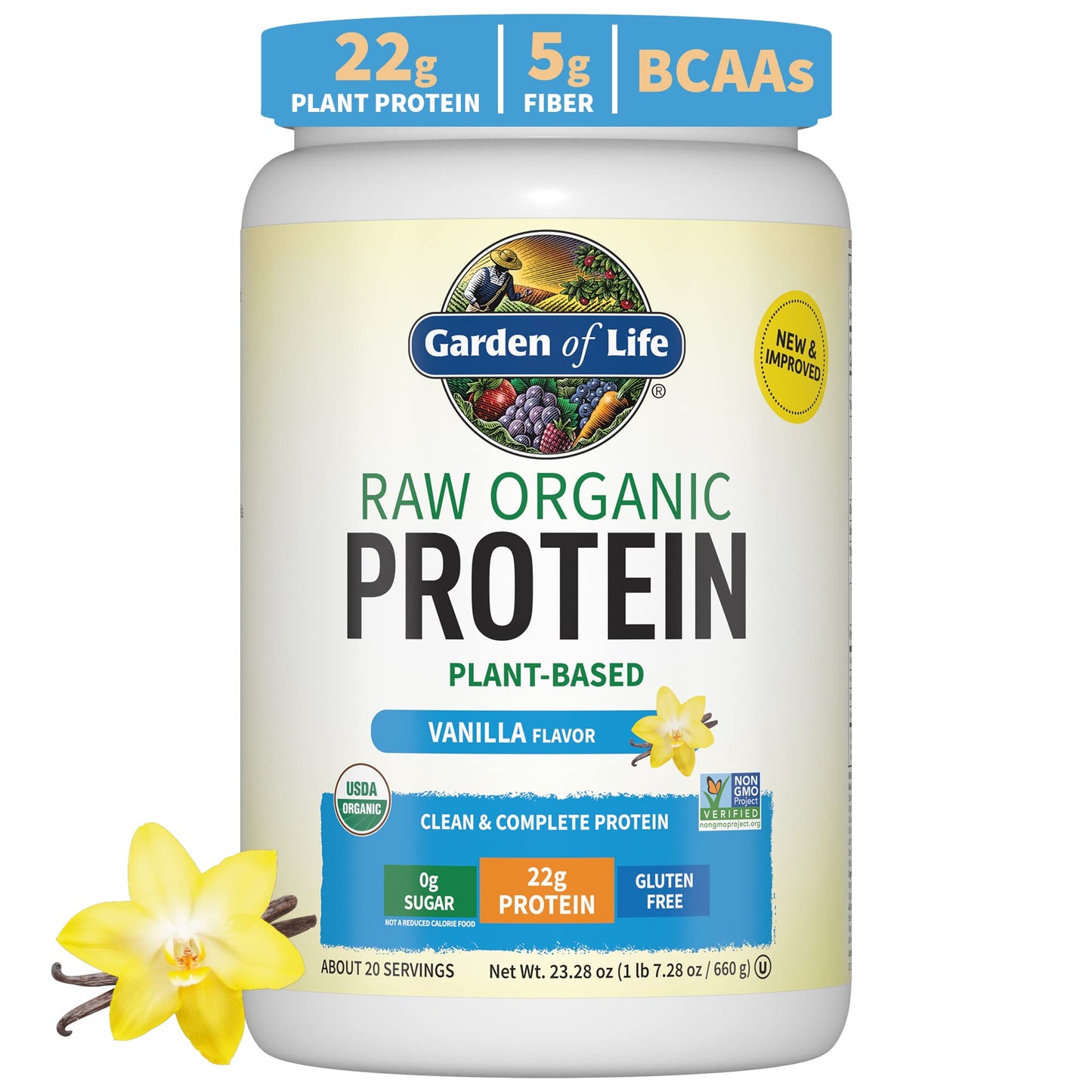 Garden of Life Protein Powder, Vegan Protein Powder, BCAA, Probiotics & Digestive Enzymes, Gluten & Lactose Free, Vanilla, 1.5 LB - Medaid International