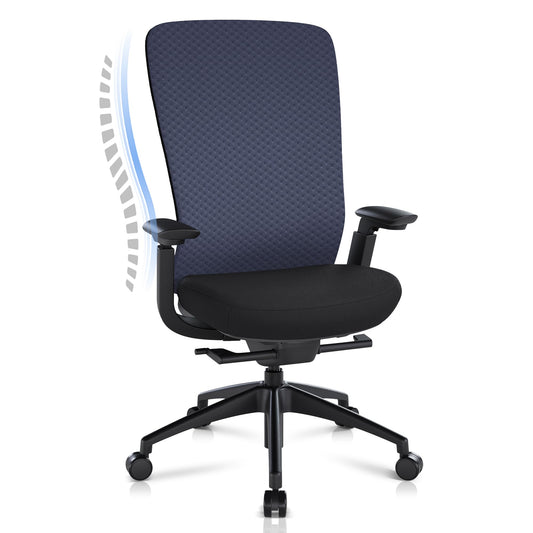 Executive Office Chair with 4D Adjustable Arms & Lumbar Support - Mesh Seat Depth Adjustment, 107°-115°-123°-132° Recline, Memory Foam & Aluminum Base for Modern Home/Office,Blue - Medaid International