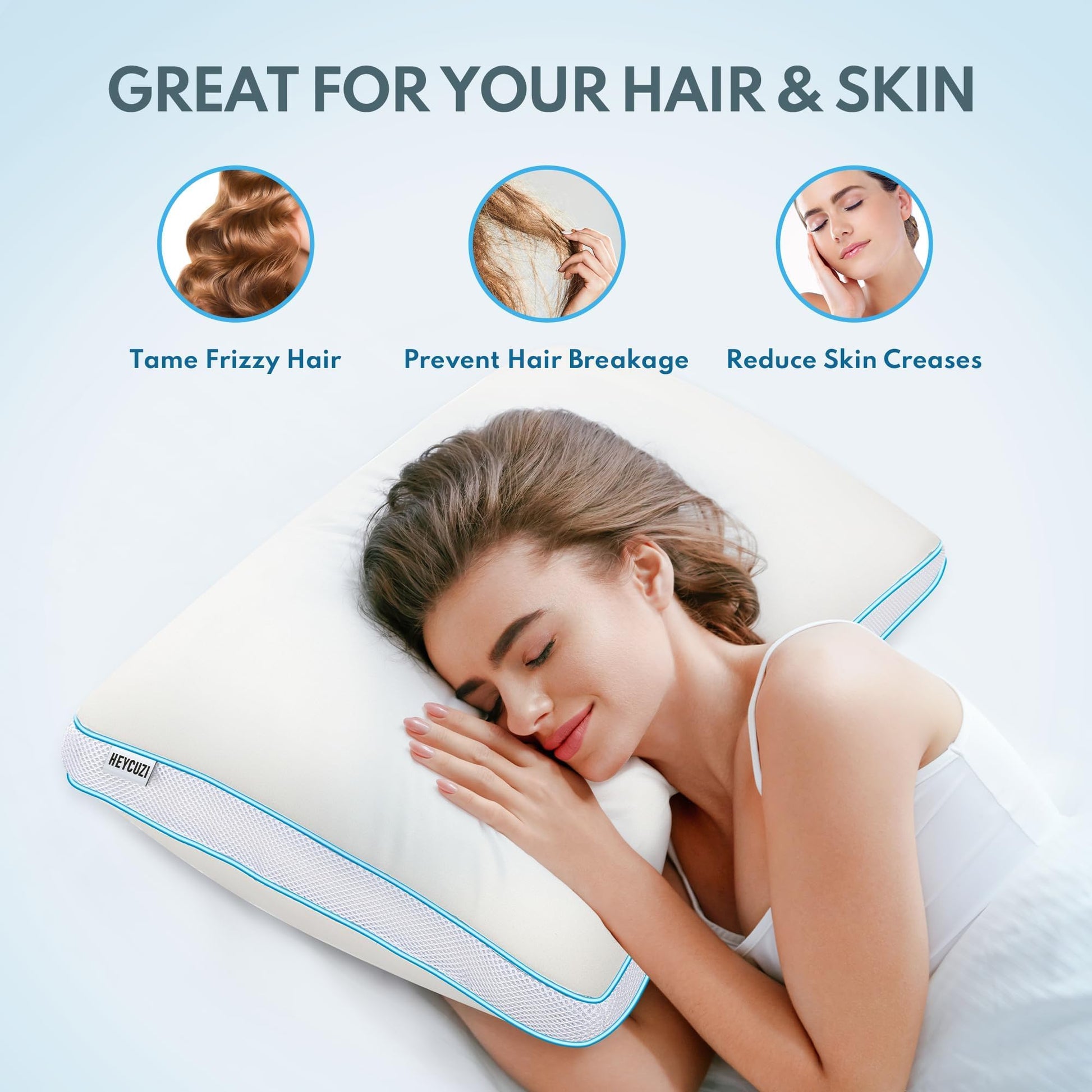 HEYCUZI Pillows Queen Size Set of 2 for Sleeping - Fluffy Down Alternative Microfiber and Memory Foam Fill, Gusseted Soft Bed Pillow for Side,Stomach and Back Sleepers,Breathable Hotel Pillows(Medium) - Medaid International