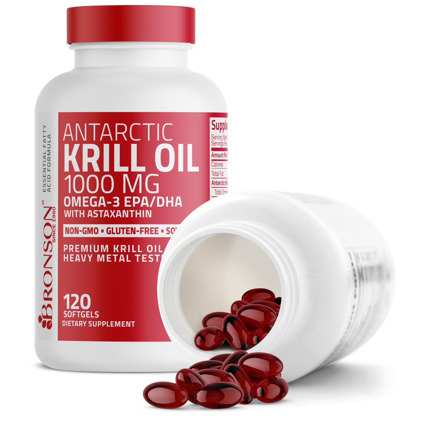 Bronson Antarctic Krill Oil 1000 mg with Omega-3s EPA, DHA, Astaxanthin and Phospholipids 120 Softgels - Medaid International