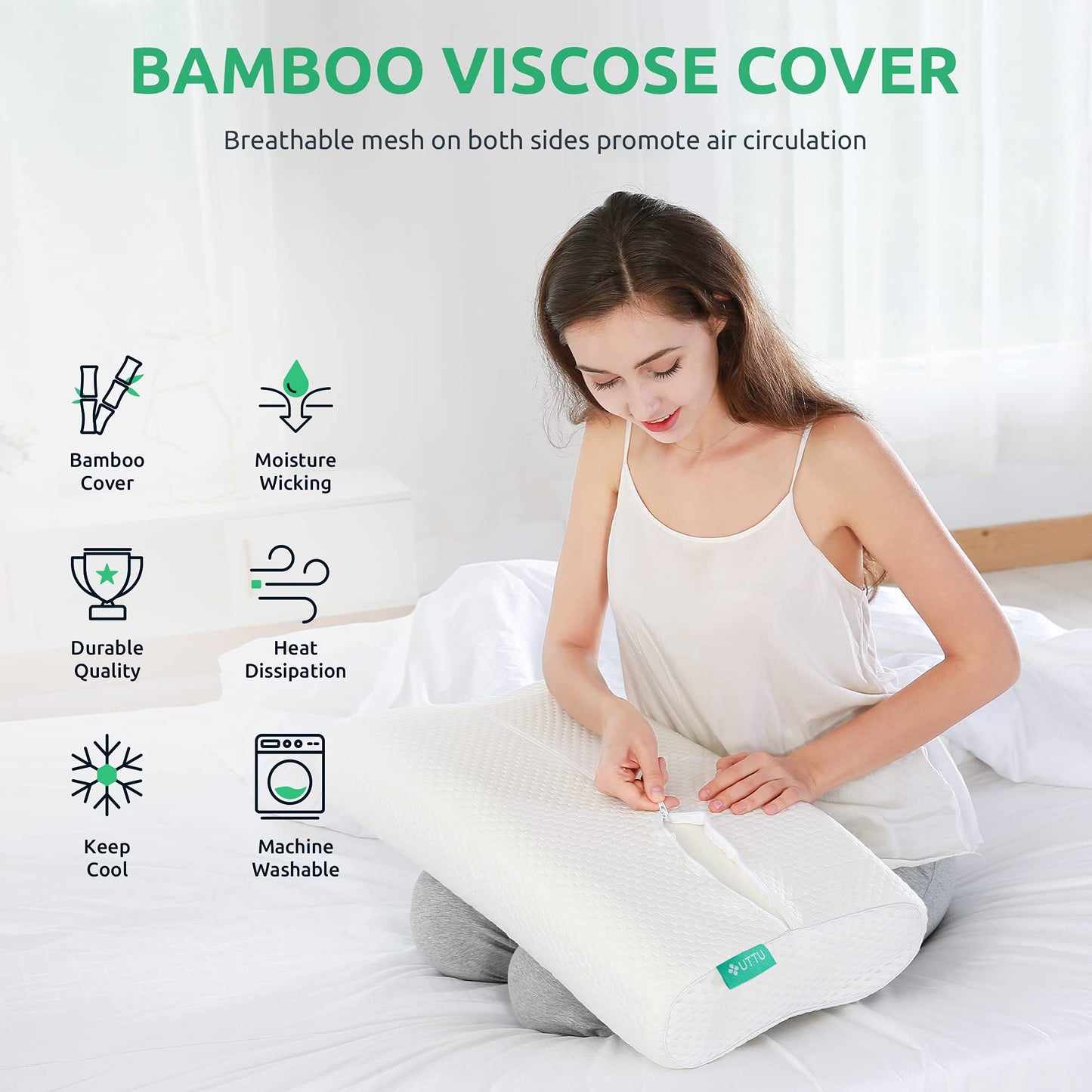 UTTU Cervical Pillow for Neck Strain Relief, Memory Foam Neck Pillow for Sleeping, Adjustable Orthopedic Sandwich Pillow, Contour Cooling for Side Back Stomach Sleeper, Travel(15.7"×11"×5.2"/4.5") - Medaid International