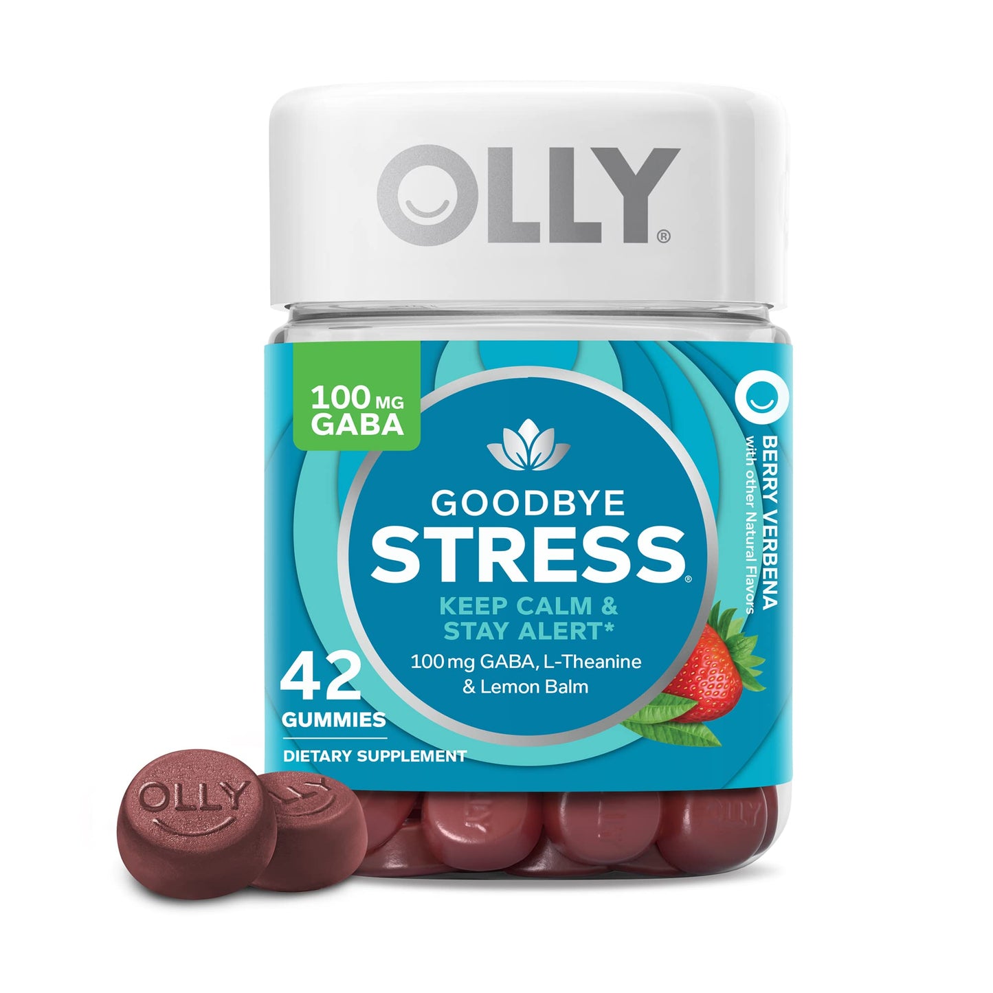 OLLY Goodbye Stress Gummy, GABA, L-Theanine, Lemon Balm, Stress Relief Supplement, Berry - 42 Count - Medaid International