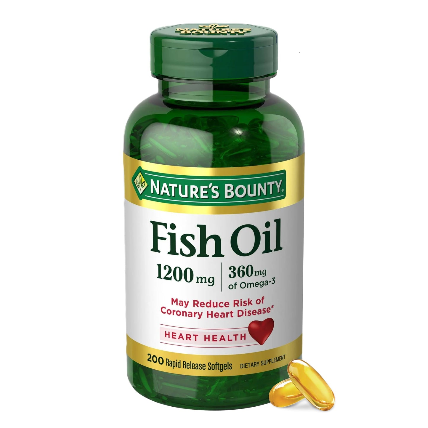 Nature's Bounty Fish Oil Omega 3 Supplements - Supports Heart Health, 1200 Mg Fish Oil, Omega-3, 200 Softgels (Pack of 1) - Medaid International