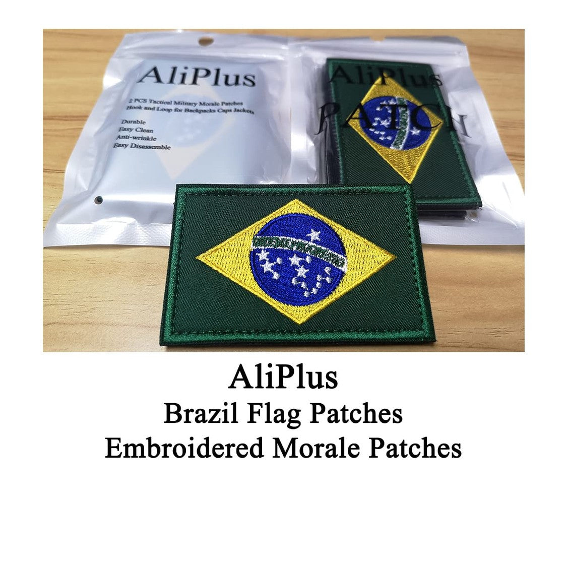 2 PCS AliPlus Brazil Flag Patches Embroidered Tactical Military Morale Patch Applique Fastener Hook and Loop - Medaid International