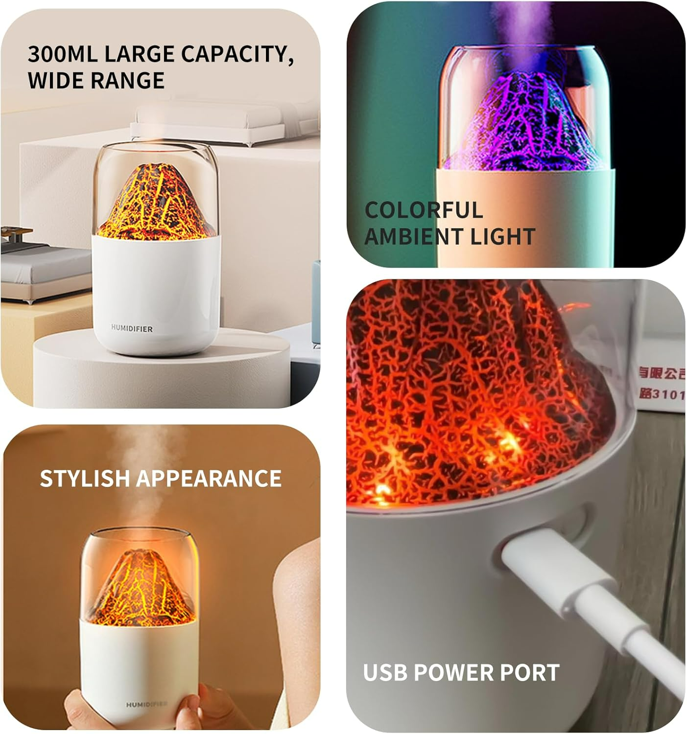 Mini Volcano Cool Mist Humidifier ‚Äì 300ml Air Moisturizer with LED - Medaid International