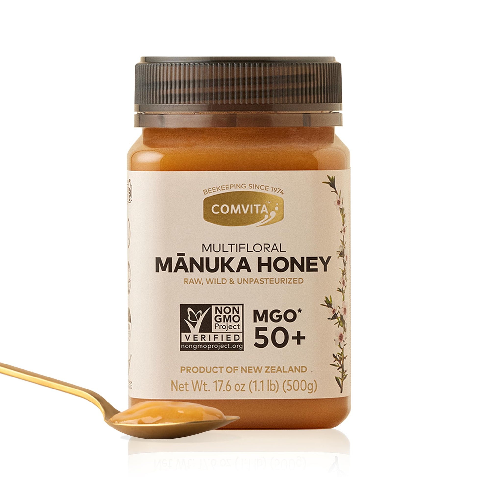 Comvita Manuka Honey MGO 50+ Multifloral - Raw Manuka Honey New Zealand, Pure & Unpasteurized for Tea & Wellness, Superfood Sugar Alternative, Wild, Non-GMO - 500g (17.6 oz) - Medaid International